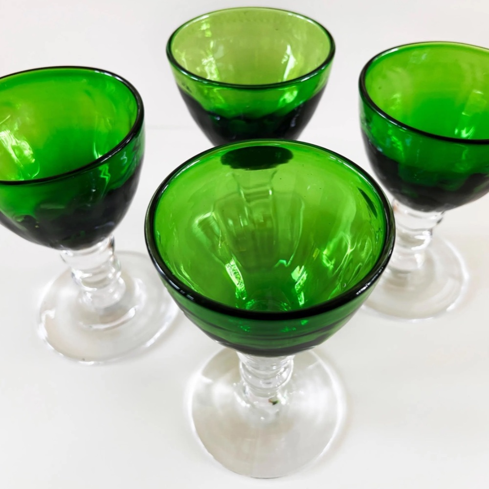 Sequana Paris Emerald Green Hand Blown Crystal Goblets-Set of 4